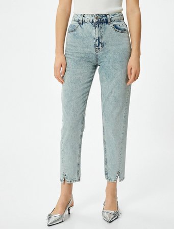 Yüksek Bel İspanyol Paça Düğmeli Slim Fit Cepli Kot Pantolon - Flare Jeans