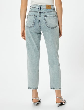 Yüksek Bel İspanyol Paça Düğmeli Slim Fit Cepli Kot Pantolon - Flare Jeans