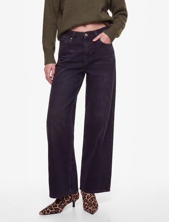Pamuklu Cepli Düğmeli Düşük Bel Düz Bol Kalıp Denim Pantolon - Loose Straight Fit Jean