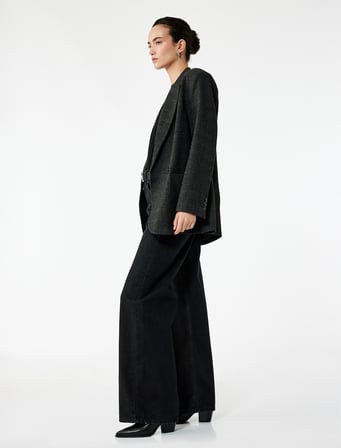 Pamuklu Cepli Düğmeli Yüksek Bel Geniş Paça Denim Pantolon - Wide Leg Jeans