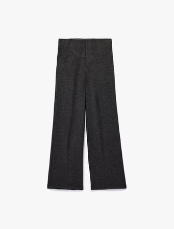 Yırtmaç Detaylı Pileli Yüksek Bel Slim Fit Bol Paça Pantolon