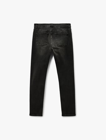 Normal Bel Cepli Slim Fit Dar Paça Pamuklu Denim Pantolon - Slim Fit Jeans