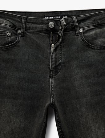 Normal Bel Cepli Slim Fit Dar Paça Pamuklu Denim Pantolon - Slim Fit Jeans
