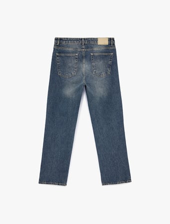 Pamuklu Normal Bel Cepli Vintage Straight Fit Jean Pantolon