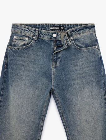 Pamuklu Normal Bel Cepli Vintage Straight Fit Jean Pantolon