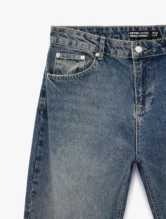 Pamuklu Normal Bel Cepli Vintage Straight Fit Jean Pantolon
