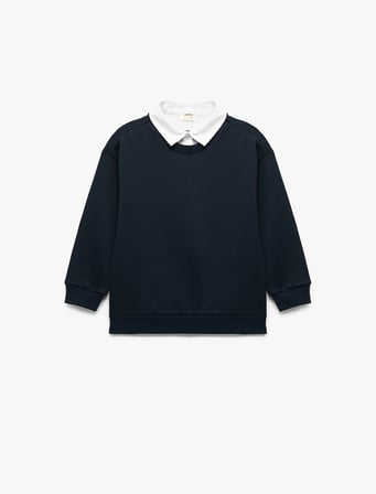 Uzun Kollu Okul Gömleği Yaka Oversize Okul Sweatshirt 