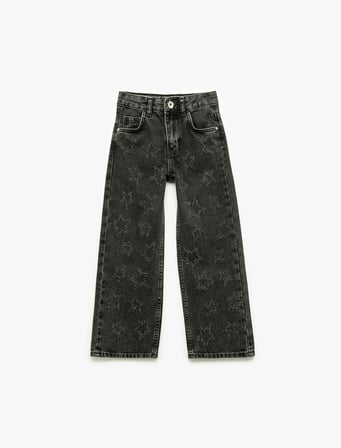 Yıldız Desenli Pamuklu Denim Pantolon