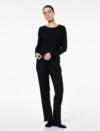 Modal Kumaş Uzun Kollu Bisiklet Yaka Pijama Üstü