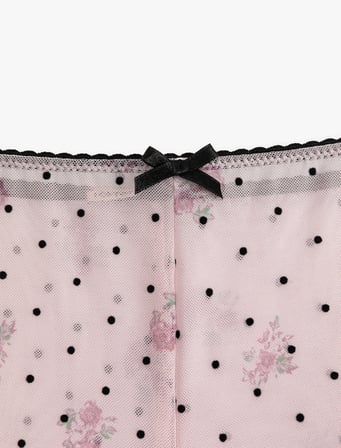 Fiyonk Detaylı Çiçek Desenli Puantiyeli Mini Şort Pijama Altı