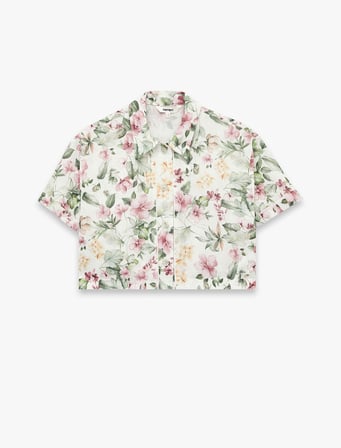 Regular Fit Kısa Kollu Çiçekli Crop Gömlek