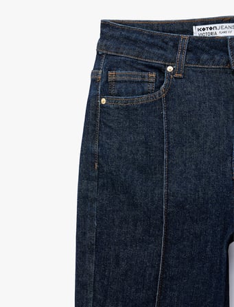Nervürlü Dar Kesim İspanyol Paça Denim Pantolon - Flare Jeans