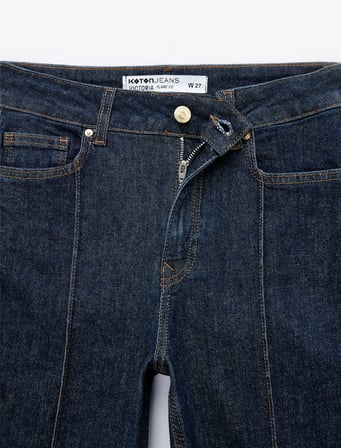 Nervürlü Dar Kesim İspanyol Paça Denim Pantolon - Flare Jeans