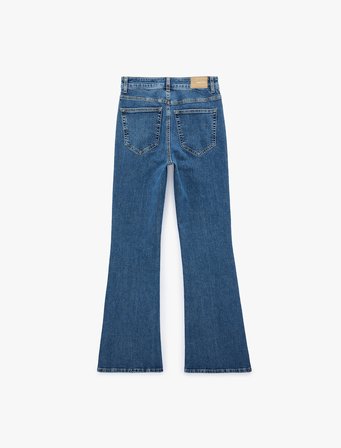 Nervürlü Dar Kesim İspanyol Paça Denim Pantolon - Flare Jeans
