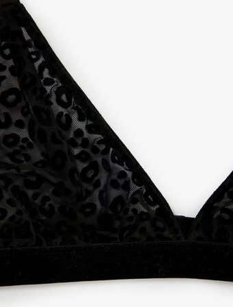 Rahat Kalıp Leopar Dokulu Tül Üçgen Bralet Sütyen