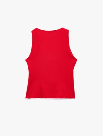 Krep Scuba Kumaş Slim Fit Kolsuz Kare Yaka Bluz