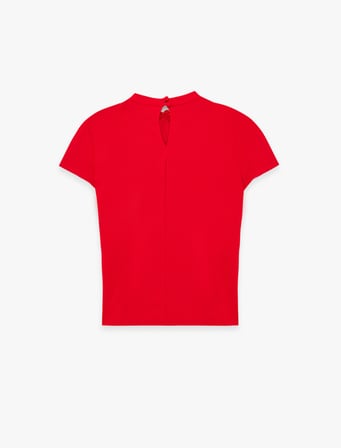 Krep Scuba Kumaş Slim Fit Kısa Kollu Düğmeli Dik Qipao Yaka Tişört