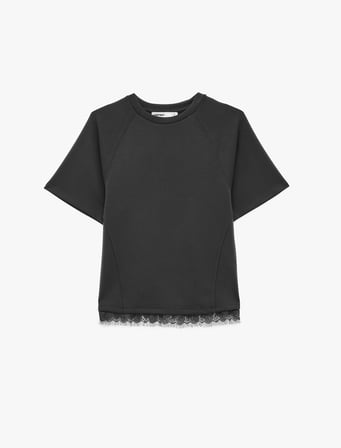 Modal Kumaş Slim Fit Kısa Kollu Bisiklet Yaka Dantel Detaylı Tişört