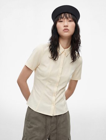 Slim Fit Kısa Kollu Klasik Yaka Düğmeli Pamuklu Gömlek