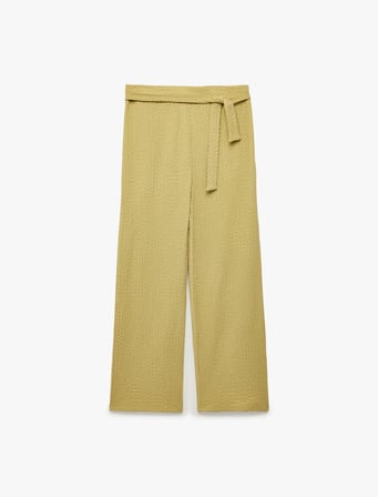 Bağlamalı Bürümcük Kumaş Geniş Paça Pantolon