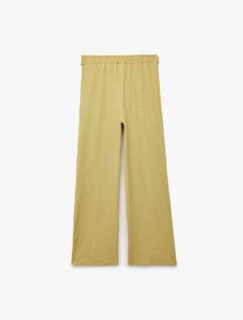 Bağlamalı Bürümcük Kumaş Geniş Paça Pantolon