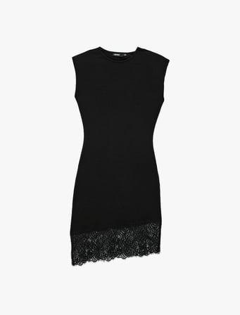 Slim Fit Dantel Detaylı Bisiklet Yaka Kolsuz Mini Elbise
