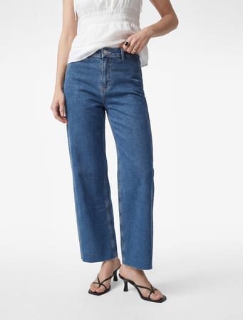 Pamuklu Yüksek Bel Kısa Geniş Paça Denim Pantolon - Culotte Jeans