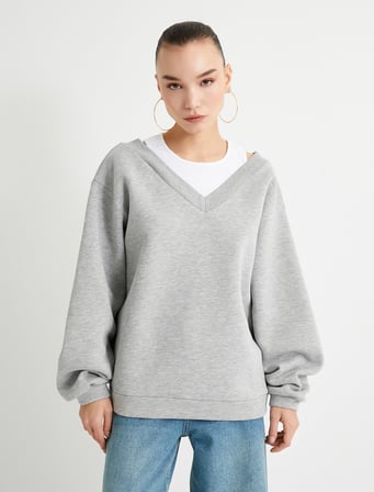 Rahat Kalıp Atlet Detaylı Uzun Kollu Bisiklet Yaka Şardonlu Sweatshirt