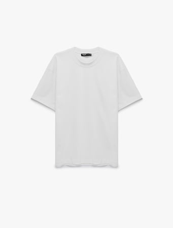 Kısa Kollu Bisiklet Yaka Pamuklu Basic Oversize Tişört