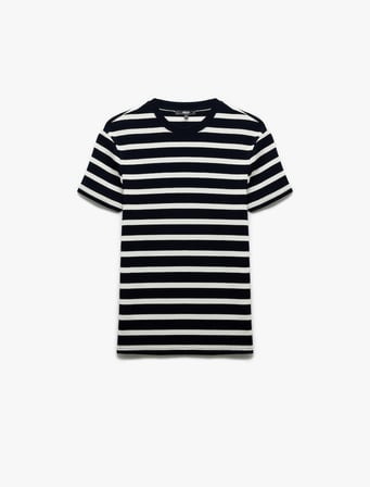 Kısa Kollu Bisiklet Yaka Slim Fit Çizgili Tişört