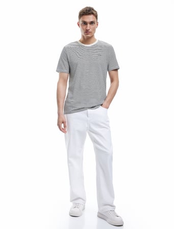 Slim Fit Kısa Kollu Bisiklet Yaka Çizgili Tişört