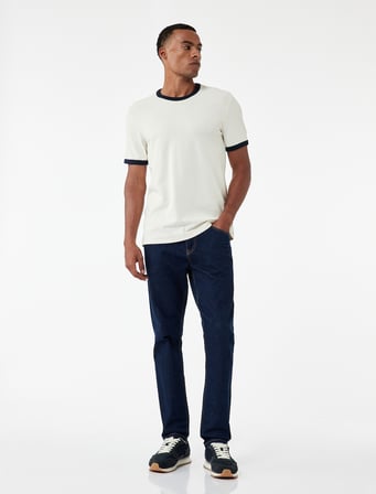 Kısa Kollu Biyeli Pamuklu Tok Kumaş Bisiklet Yaka Slim Fit Tişört