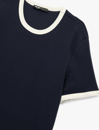Kısa Kollu Biyeli Pamuklu Tok Kumaş Bisiklet Yaka Slim Fit Tişört