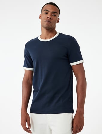 Kısa Kollu Biyeli Pamuklu Tok Kumaş Bisiklet Yaka Slim Fit Tişört