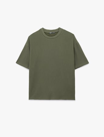 Kısa Kollu Bisiklet Yaka Pamuklu Tok Kumaş Basic Oversize Tişört