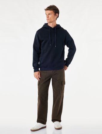 Şardonlu Uzun Kollu Basic Kapşonlu Sweatshirt