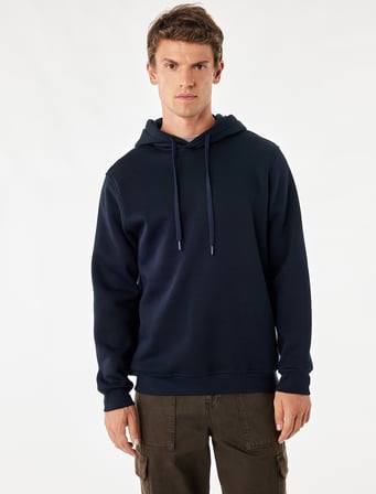 Şardonlu Uzun Kollu Basic Kapşonlu Sweatshirt