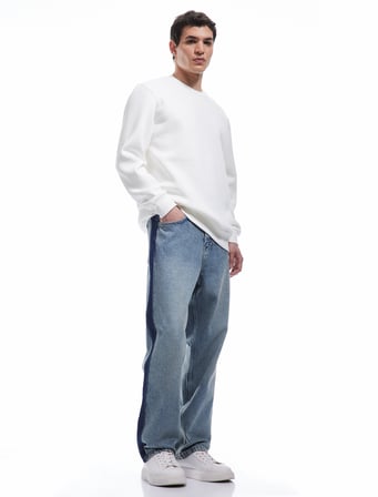 Pamuklu Uzun Kollu Şardonlu Bisiklet Yaka Erkek Basic Sweatshirt
