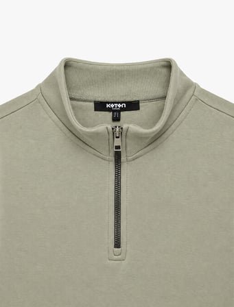 Şardonlu Regular Fit Uzun Kollu Fermuarlı Yaka Sweatshirt
