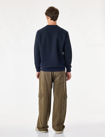 Bisiklet Yaka Uzun Kollu Fitilli Basic Sweatshirt