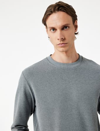 Bisiklet Yaka Uzun Kollu Fitilli Basic Sweatshirt