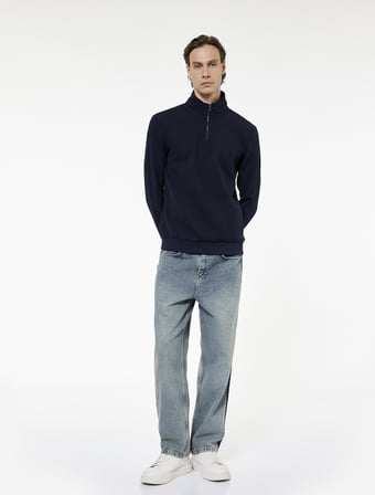 Regular Fit Uzun Kollu Fermuar Detaylı Dik Yaka Sweatshirt