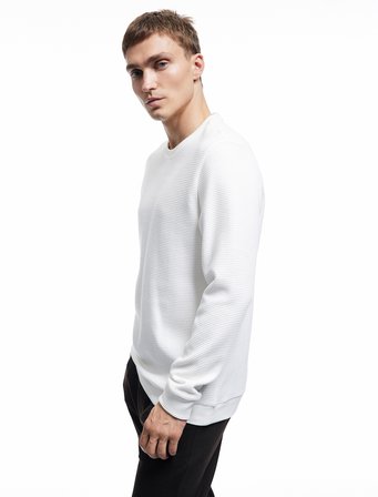 Pamuklu Uzun Kollu Dokulu Basic Bisiklet Yaka Sweatshirt