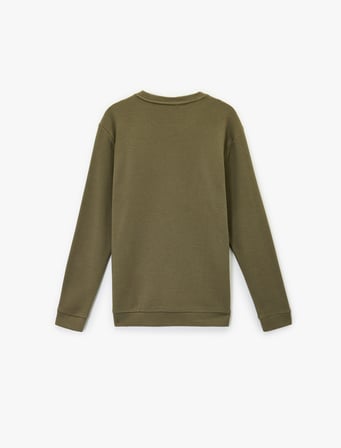 Pamuklu Uzun Kollu Dokulu Basic Bisiklet Yaka Sweatshirt