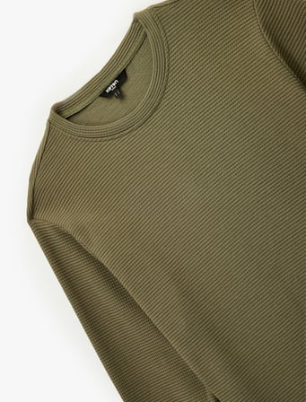 Pamuklu Uzun Kollu Dokulu Basic Bisiklet Yaka Sweatshirt