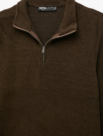Uzun Kollu Yarım Fermuarlı Sweatshirt