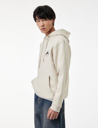 Üç İplik Şardonlu Baskılı Kanguru Cepli Kapşonlu Sweatshirt