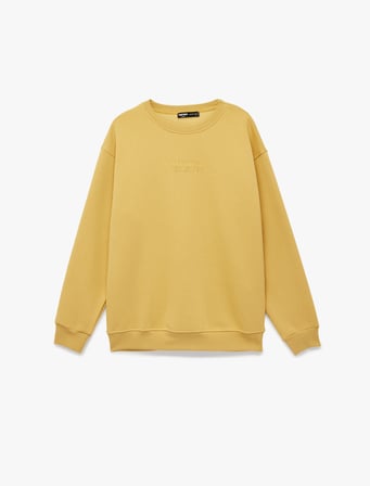 Uzun Kollu Şardonlu Rahat Kalıp Bisiklet Yaka Sweatshirt