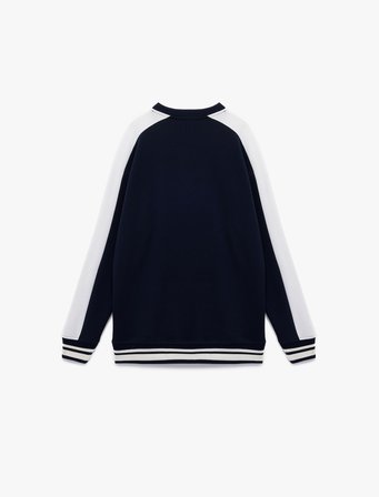Pamuklu Renk Kontrastlı Uzun Kollu Bisiklet Yaka Sweatshirt