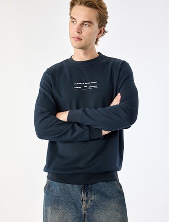 Bisiklet Yaka Pamuklu Uzun Kollu Baskılı Sweatshirt